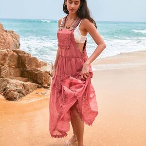 Pink Lace Trim Maxi Dress